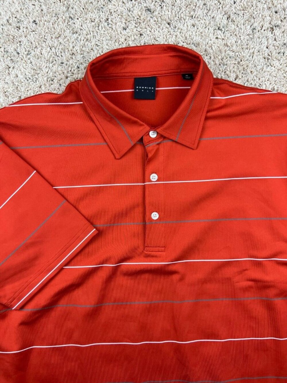 Dunning Golf Mens Polo XL Orange Gray White Striped Stretch Golfing Shirt